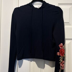 Dirty Laundry Navy Hoodie with Red Floral Embroidery